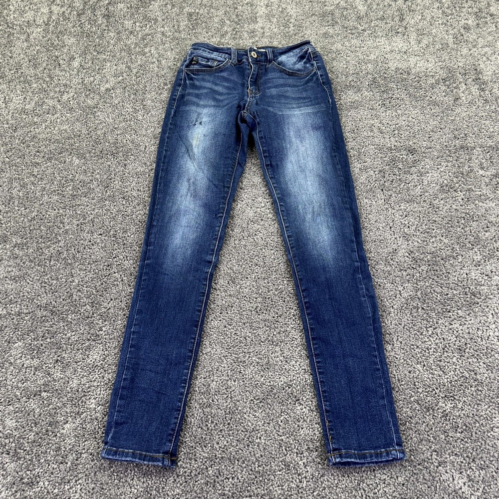 KanCan Jeans Womens 7/27 Blue Mid Rise Skinny Stretch Distressed Denim